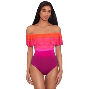 Ralph Lauren Women's Dip Dye Ruffle Off the Shoulder One Piece Swimsuit